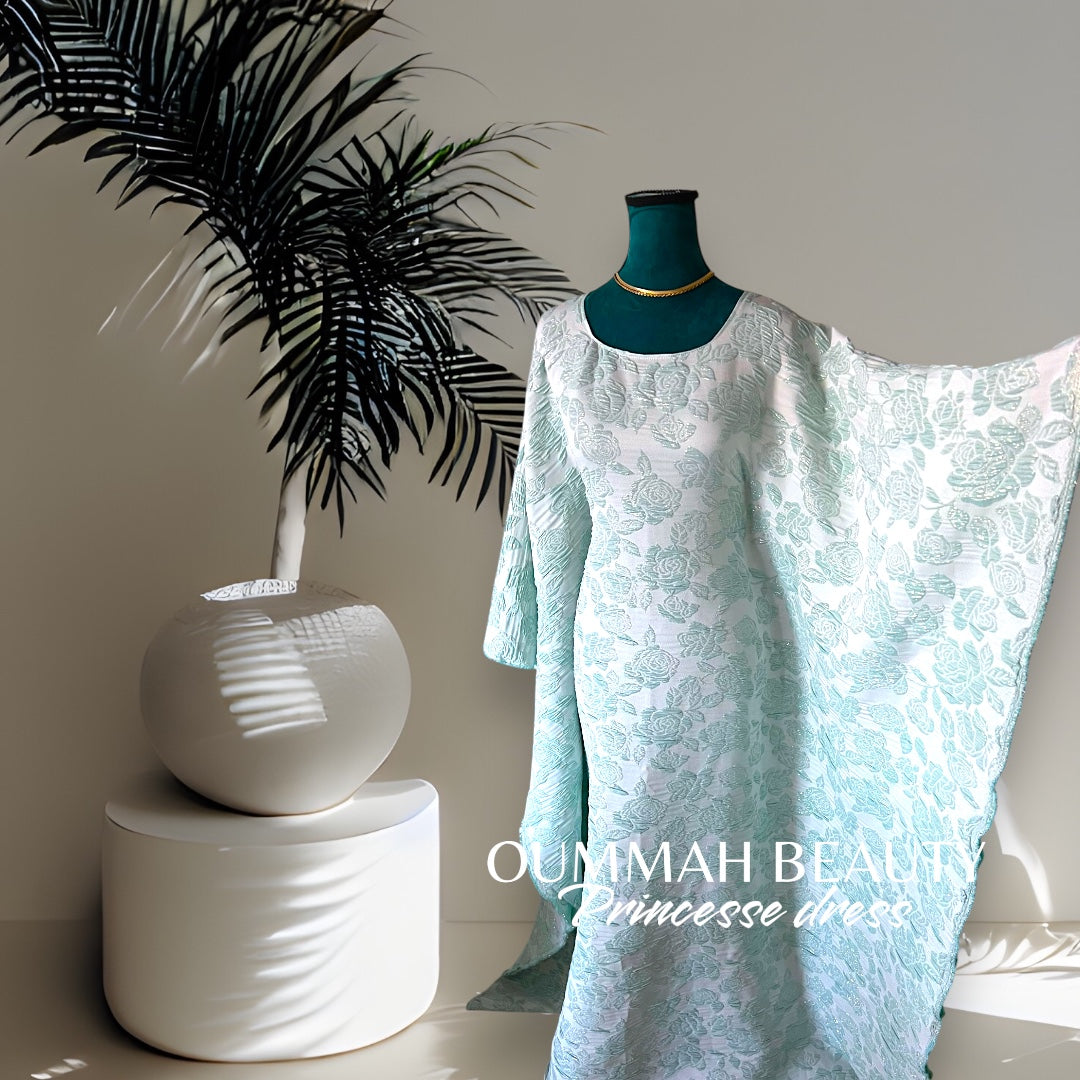 Brocart princesse roses bleu ciel