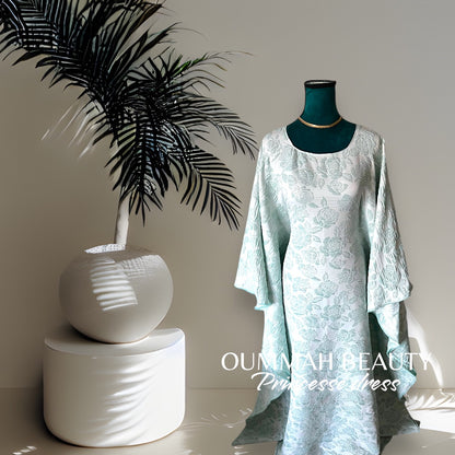 Brocart princesse roses bleu ciel