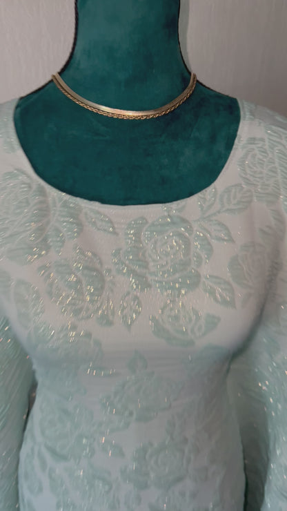 Brocart princesse roses bleu ciel